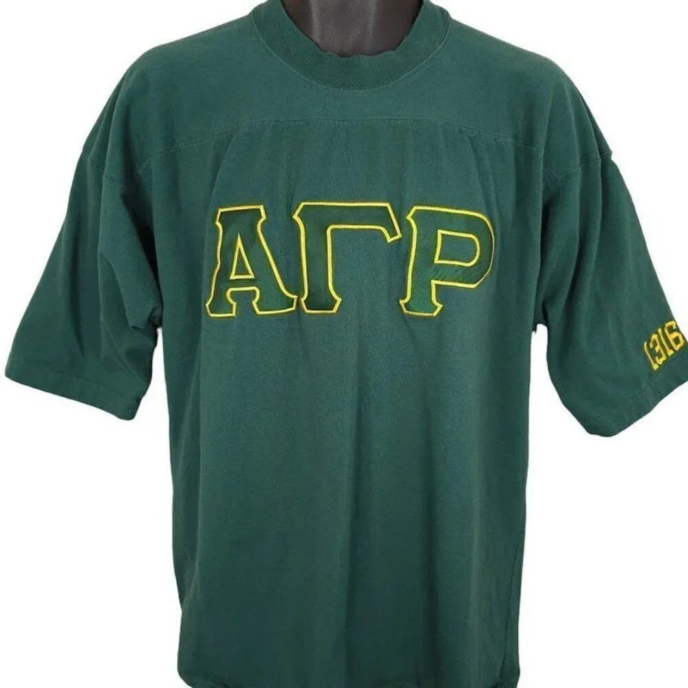 Vintage Alpha Gamma Rho T Shirt Jersey Mens Size XL Green 90s College Fraternity
